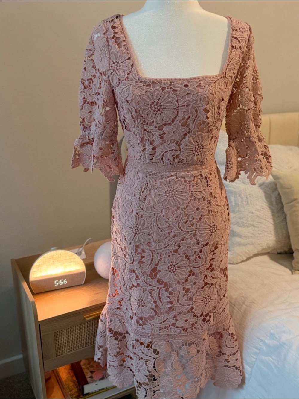 Steve Madden Dusty Rose Floral Lace Midi Dress